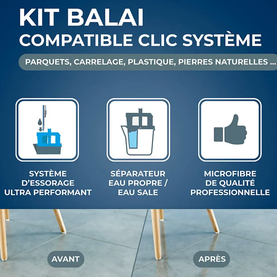 Starwax Kit balai mains sèches compatible clic système New