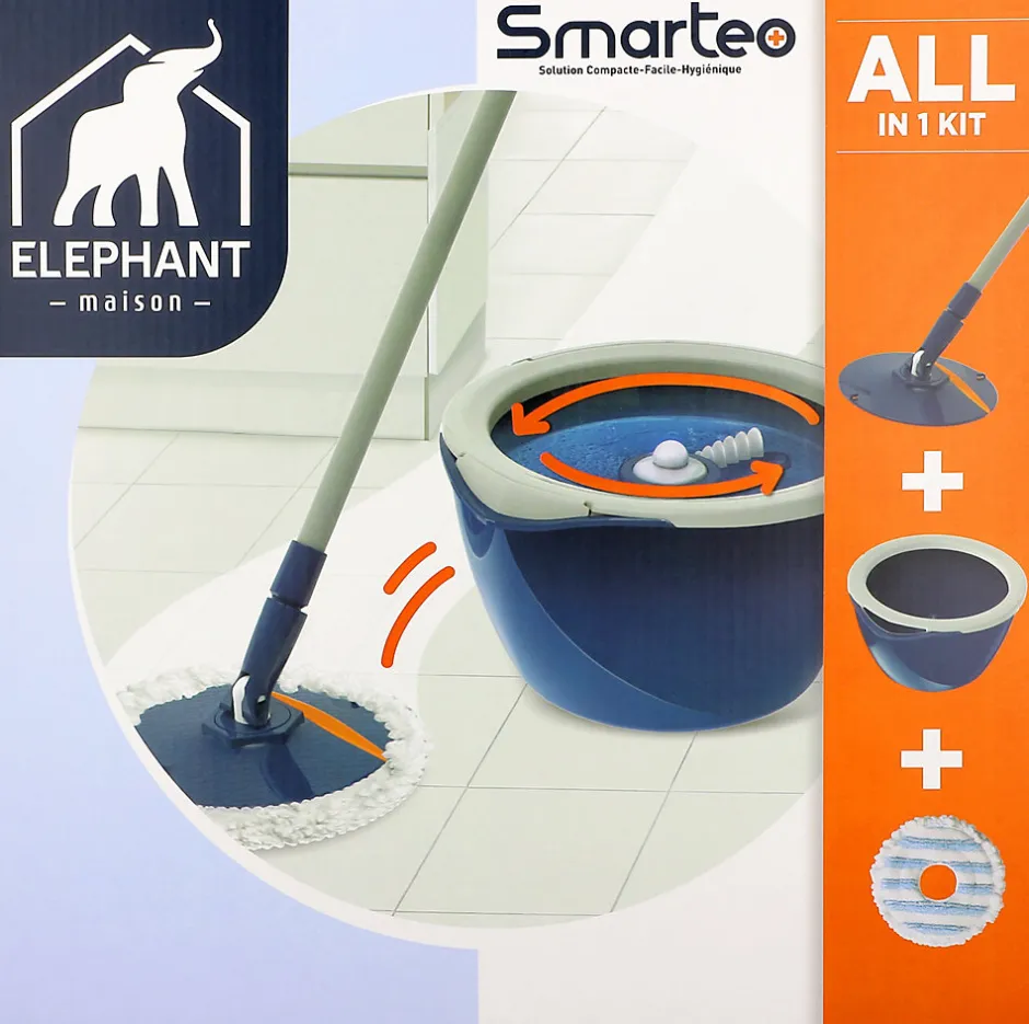 Elephant Kit de lavage Smarteo 1 balai + 1 housse + 1 seau