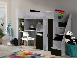 Enfant Abiks Meble KONKRET 14 Lit superposé 247/165/120 (béton/noir)