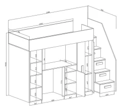 Enfant Abiks Meble KONKRET 14 Lit superposé 247/165/120 (béton/noir)