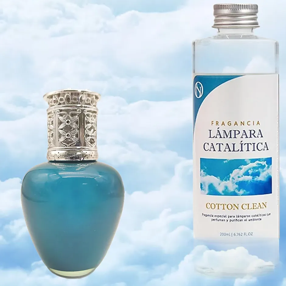 Mamamanuela Lampe catalytique Aqua Marina + Parfum Cotton Clean 200 ml - Élimine les mauvaises odeurs, parfume et améliore la qualité de l'air