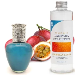 Mamamanuela Lampe catalytique Aqua Marina + Parfum Caribbean Passion 500 ml - Élimine mauvaises odeurs, parfume et améliore qualité de l'air