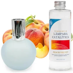 Mamamanuela Lampe catalytique Bleu Gris Mat + Arôme Peach Velvet 200 ml - Élimine mauvaises odeurs, parfume et améliore la qualité de l'air
