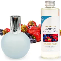 Mamamanuela Lampe catalytique Bleu Gris Mat + Arôme Summer Fruits 200 ml - Élimine mauvaises odeurs, parfume et améliore la qualité de l'air