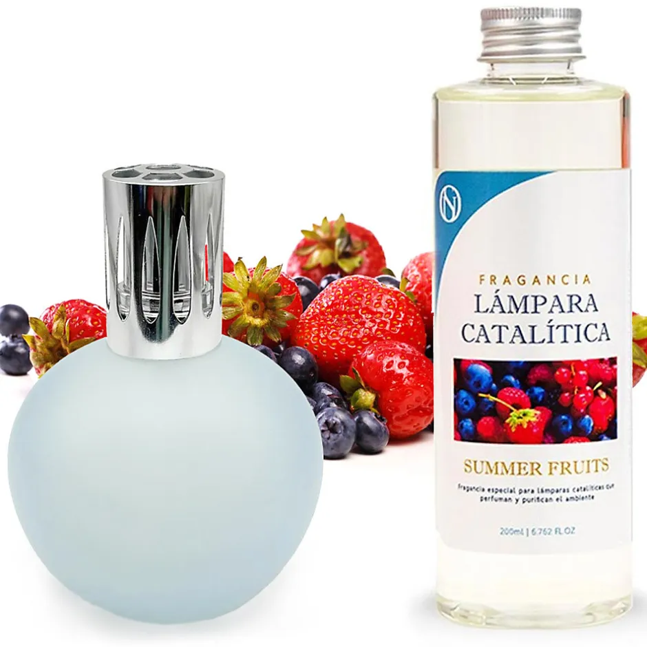 Mamamanuela Lampe catalytique Bleu Gris Mat + Arôme Summer Fruits 200 ml - Élimine mauvaises odeurs, parfume et améliore la qualité de l'air