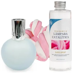 Mamamanuela Lampe catalytique Bleu Gris Mat + Parfum Lollipop 200 ml - Élimine les mauvaises odeurs, parfume et améliore la qualité de l'air New