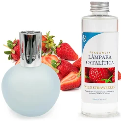 Mamamanuela Lampe catalytique Bleu-Gris Mat + Arôme Wild Strawberry 500 ml - Élimine mauvaises odeurs, parfume et améliore la qualité de l'air