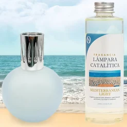 Mamamanuela Lampe catalytique Bleu-Gris Mat + Parfum Mediterranean Light 500ml. Élimine mauvaises odeurs, parfume et améliore qualité de air New