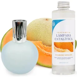 Mamamanuela Lampe catalytique Bleu-Gris Mat + Arôme Waikiki Melon 500 ml - Élimine mauvaises odeurs, parfume et améliore la qualité de l'air