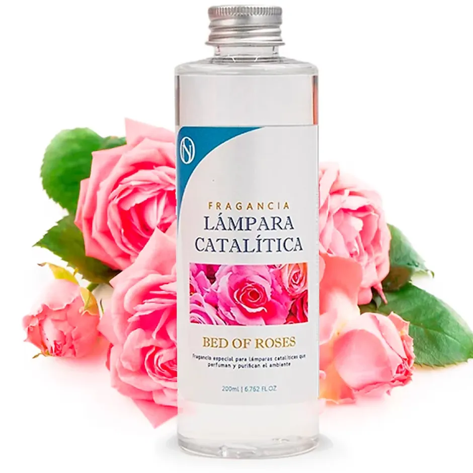 Mamamanuela Lampe catalytique Bleu-Gris mat + Parfum Bed of Roses 500 ml - Élimine mauvaises odeurs, parfume et améliore la qualité de l'air