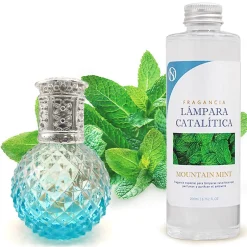 Mamamanuela Lampe catalytique Blue Diamonds + Parfum Mountain Mint 500 ml - Élimine mauvaises odeurs, parfume et améliore la qualité de l'air