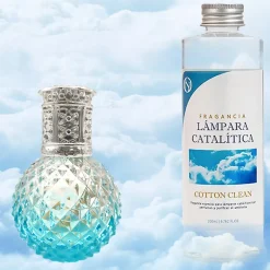 Mamamanuela Lampe catalytique Blue Diamonds + Parfum Cotton Clean 500 ml - Élimine mauvaises odeurs, parfume et améliore qualité de l'air
