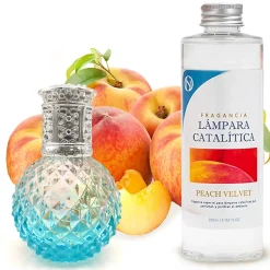 Mamamanuela Lampe catalytique Blue Diamonds + Parfum Peach Velvet 200 ml - Élimine mauvaises odeurs, parfume et améliore la qualité de l'air