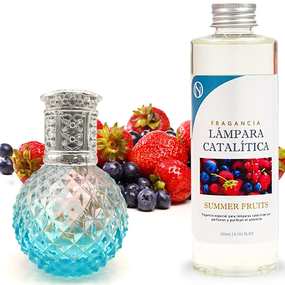 Mamamanuela Lampe catalytique Blue Diamonds + Parfum Summer Fruits 500 ml - Élimine mauvaises odeurs, parfume et améliore qualité de l'air