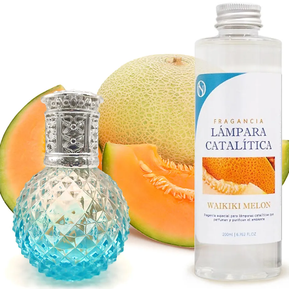 Mamamanuela Lampe catalytique Blue Diamonds + Parfum Waikiki Melon 200 ml - Élimine mauvaises odeurs, parfume et améliore la qualité de l'air