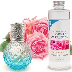 Mamamanuela Lampe catalytique Blue Diamonds + Parfum Bed of Roses 500 ml - Élimine mauvaises odeurs, parfume et améliore qualité de l'air