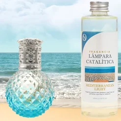 Mamamanuela Lampe catalytique Blue Diamonds + Parfum Mediterranean Light 500ml - Élimine mauvaises odeurs, parfume et améliore qualité de air New