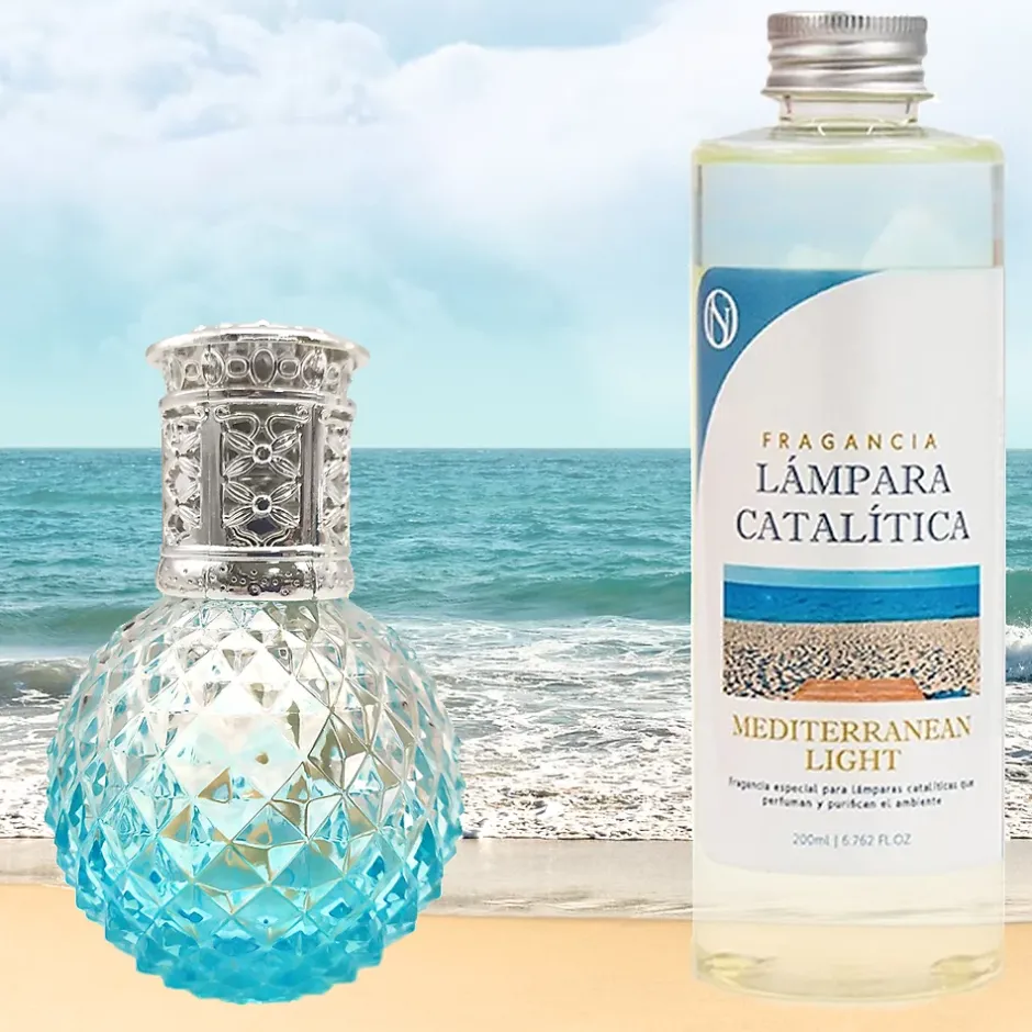 Mamamanuela Lampe catalytique Blue Diamonds + Parfum Mediterranean Light 500ml - Élimine mauvaises odeurs, parfume et améliore qualité de air New