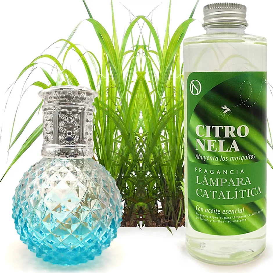 Mamamanuela Lampe catalytique Blue Diamonds + Parfum Citronnelle 500 ml - Élimine mauvaises odeurs, parfume et améliore la qualité de l'air