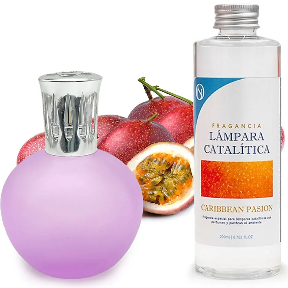 Mamamanuela Lampe catalytique Fuchsia Mat + Parfum Caribbean Passion 200 ml - Élimine mauvaises odeurs, parfume et améliore qualité de l'air