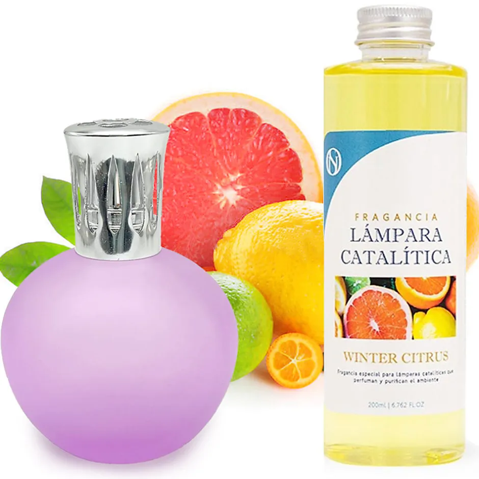 Mamamanuela Lampe catalytique Fuchsia Mat + Arôme Winter Citrus 200 ml - Élimine les mauvaises odeurs, parfume et améliore la qualité de l'air
