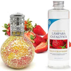 Mamamanuela Lampe catalytique Mosaïque Bicolore + Arôme Wild Strawberry 200ml. Élimine mauvaises odeurs, parfume et améliore qualité de l'air New