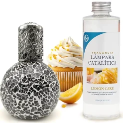 Mamamanuela Lampe catalytique Mosaïque Noir + Parfum Lemon Cake 200 ml - Élimine les mauvaises odeurs, parfume et améliore la qualité de l'air New