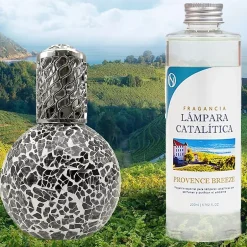 Mamamanuela Lampe catalytique Mosaïque Noir + Parfum Provence Breeze 500 ml - Élimine mauvaises odeurs, parfume et améliore qualité de l'air New