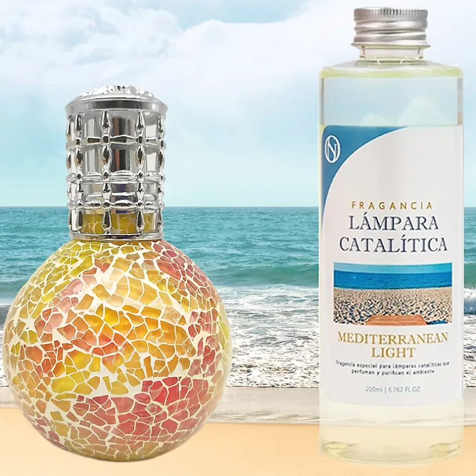 Mamamanuela Lampe catalytique Mosaïque Bicolore + Mediterranean Light 500 ml - Élimine mauvaises odeurs, parfume et améliore qualité de l'air Discount