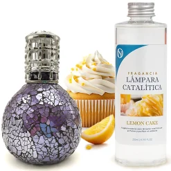 Mamamanuela Lampe catalytique Mosaïque de minuit + Parfum Lemon Cake 500 ml - Élimine mauvaises odeurs, parfume et améliore qualité de l'air