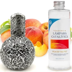 Mamamanuela Lampe catalytique Mosaïque Noir + Parfum Peach Velvet 200 ml - Élimine mauvaises odeurs, parfume et améliore la qualité de l'air Best
