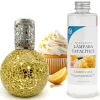 Mamamanuela Lampe catalytique Mosaïque Doré + Parfum Lemon Cake 500 ml - Élimine mauvaises odeurs, parfume et améliore la qualité de l'air