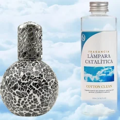 Mamamanuela Lampe catalytique Mosaïque Noir + Parfum Cotton Clean 200 ml - Élimine mauvaises odeurs, parfume et améliore la qualité de l'air