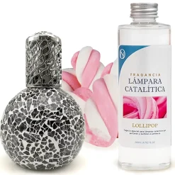 Mamamanuela Lampe catalytique Mosaïque Noir + Parfum Lollipop 200 ml - Élimine les mauvaises odeurs, parfume et améliore la qualité de l'air Outlet