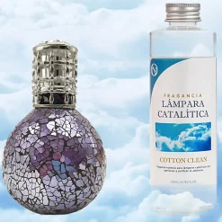 Mamamanuela Lampe catalytique Mosaïque de minuit + Parfum Cotton Clean 500 ml - Élimine mauvaises odeurs, parfume et améliore qualité de l'air