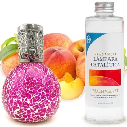 Mamamanuela Lampe catalytique Mosaïque Fuchsia + Parfum Peach Velvet 200 ml - Élimine mauvaises odeurs, parfume et améliore qualité de l'air