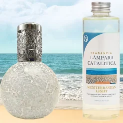 Mamamanuela Lampe catalytique Mosaïque Blanc + Parfum Mediterranean Light 200ml. Élimine mauvaises odeurs, parfume et améliore qualité de air
