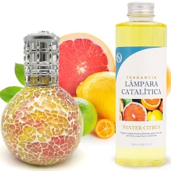 Mamamanuela Lampe catalytique Mosaïque Bicolore + Parfum Winter Citrus 500 ml - Élimine mauvaises odeurs, parfume et améliore qualité de l'air