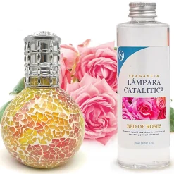Mamamanuela Lampe catalytique Mosaïque Bicolore + Parfum Bed of Roses 200 ml - Élimine mauvaises odeurs, parfume et améliore qualité de l'air