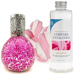 Mamamanuela Lampe catalytique Mosaïque Fuchsia + Parfum Lollipop 200 ml - Élimine mauvaises odeurs, parfume et améliore qualité de l'air