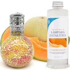 Mamamanuela Lampe catalytique Mosaïque Bicolore + Parfum Waikiki Melon 500 ml - Élimine mauvaises odeurs, parfume et améliore qualité de l'air