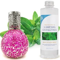 Mamamanuela Lampe catalytique Mosaïque Fuchsia + Parfum Mountain Mint 200 ml - Élimine mauvaises odeurs, parfume et améliore qualité de l'air Best