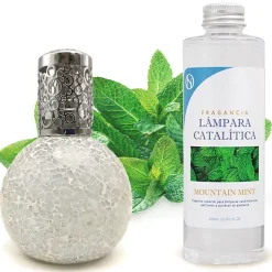Mamamanuela Lampe catalytique Mosaïque Blanc + Arôme Mountain Mint 200 ml - Élimine mauvaises odeurs, parfume et améliore la qualité de l'air Sale