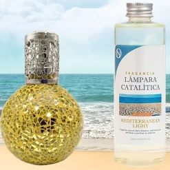 Mamamanuela Lampe catalytique Mosaïque Doré + Parfum Mediterranean Light 200 ml. Élimine mauvaises odeurs, parfume et améliore qualité de air Outlet