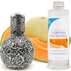 Mamamanuela Lampe catalytique Mosaïque Noir + Parfum Waikiki Melon 500 ml - Élimine mauvaises odeurs, parfume et améliore qualité de l'air Outlet