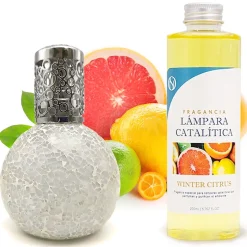 Mamamanuela Lampe catalytique Mosaïque Blanc + Arôme Winter Citrus 200 ml - Élimine mauvaises odeurs, parfume et améliore la qualité de l'air New
