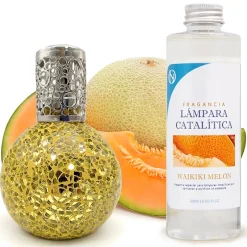 Mamamanuela Lampe catalytique Mosaïque Doré + Arôme Waikiki Melon 500 ml - Élimine mauvaises odeurs, parfume et améliore la qualité de l'air Discount