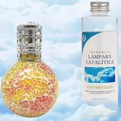 Mamamanuela Lampe catalytique Mosaïque Bicolore + Parfum Cotton Clean 200 ml - Élimine mauvaises odeurs, parfume et améliore qualité de l'air