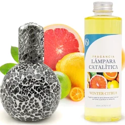 Mamamanuela Lampe catalytique Mosaïque Noir + Parfum Winter Citrus 200 ml - Élimine mauvaises odeurs, parfume et améliore qualité de l'air
