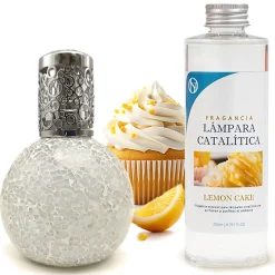 Mamamanuela Lampe catalytique Mosaïque Blanc + Parfum Lemon Cake 500 ml - Élimine mauvaises odeurs, parfume et améliore la qualité de l'air